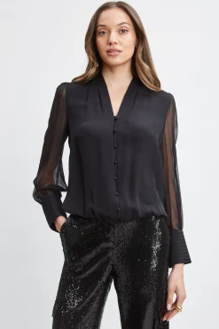 Elie Tahari Tops & Sweaters-Silk Blouson Button Shirt BLACK