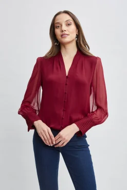 Elie Tahari Tops & Sweaters-Silk Blouson Button Shirt SANGRIA