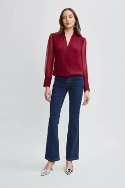 Elie Tahari Tops & Sweaters-Silk Blouson Button Shirt SANGRIA