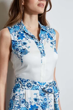 Elie Tahari Dresses & Jumpsuits|Midi Dresses-Silk Cascade Garden Shirt Dress CASCADEGARDENPRINT