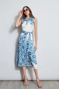 Elie Tahari Dresses & Jumpsuits|Midi Dresses-Silk Cascade Garden Shirt Dress CASCADEGARDENPRINT