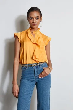 Elie Tahari Tops & Sweaters-Silk Cascade Ruffle Shirt AFTERNOONORANGE