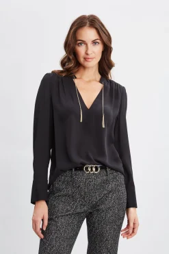 Elie Tahari Tops & Sweaters-Silk Chain Tassel Shirt BLACK
