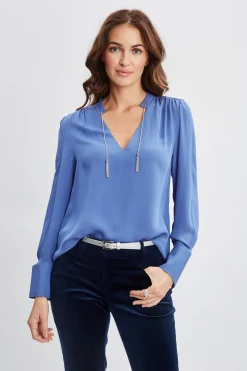 Elie Tahari Tops & Sweaters-Silk Chain Tassel Shirt SLATEBLUE