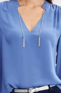 Elie Tahari Tops & Sweaters-Silk Chain Tassel Shirt SLATEBLUE