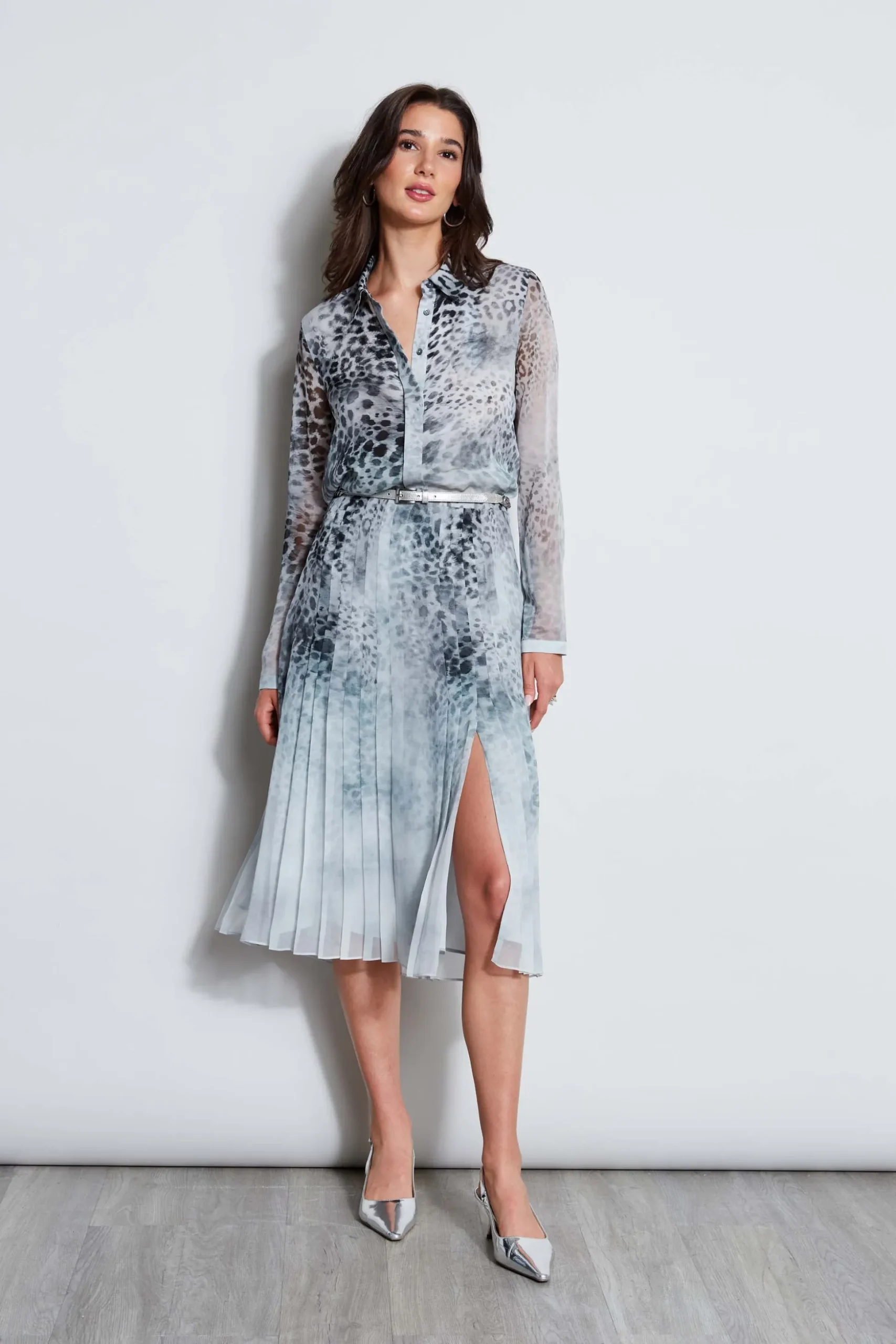 Elie Tahari Bottoms-Silk Chiffon Pleated Cheetah Skirt MULTI