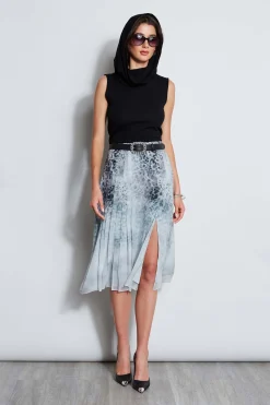 Elie Tahari Bottoms-Silk Chiffon Pleated Cheetah Skirt MULTI