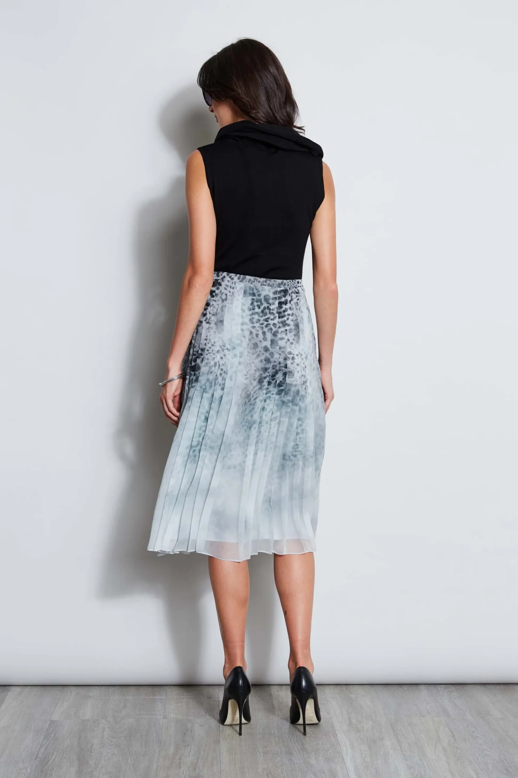 Elie Tahari Bottoms-Silk Chiffon Pleated Cheetah Skirt MULTI