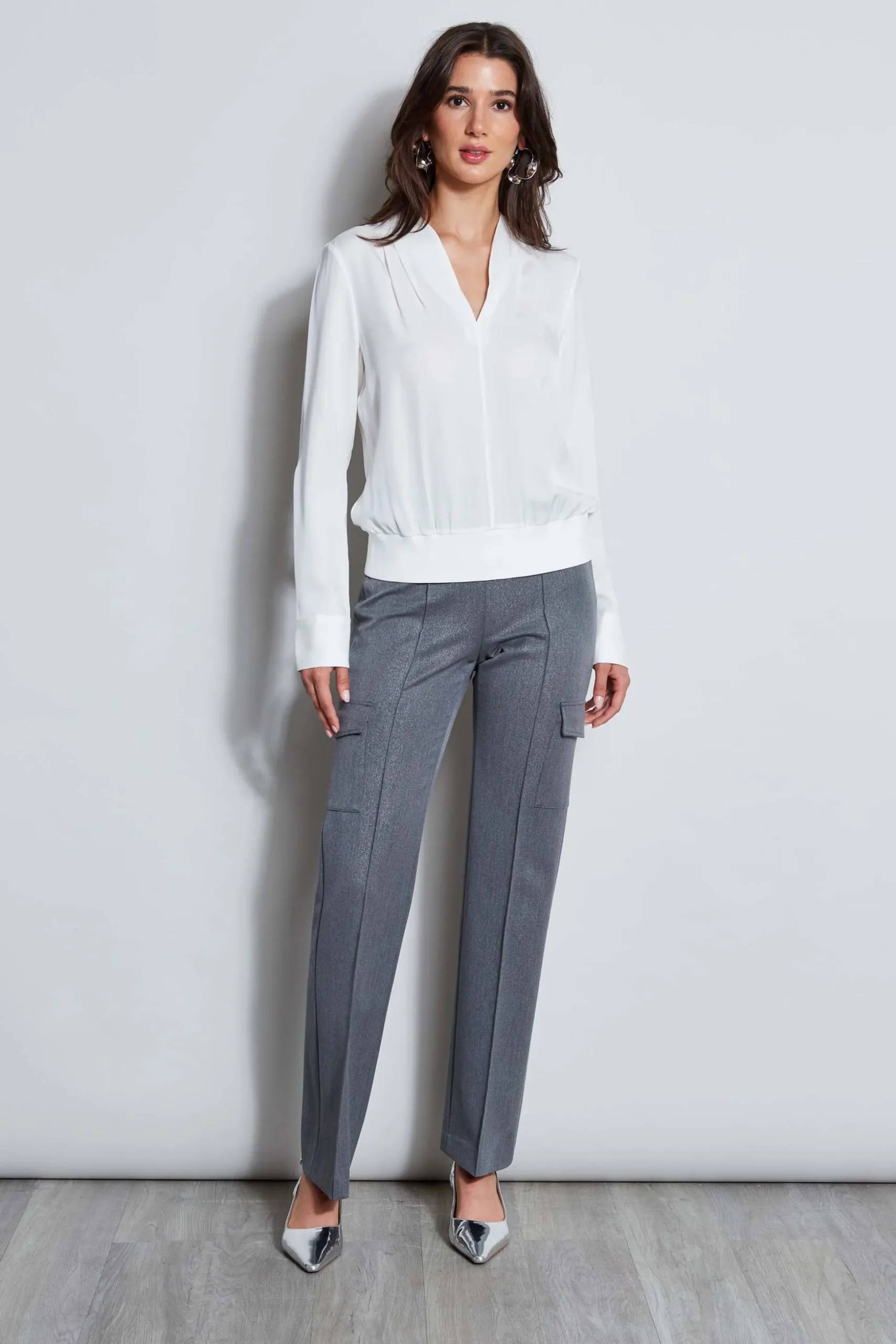 Elie Tahari Tops & Sweaters-Silk Contour Neck Rib Trim Shirt FRESHPEARL