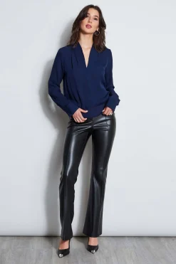 Elie Tahari Tops & Sweaters-Silk Contour Neck Rib Trim Shirt GALAXYNAVY