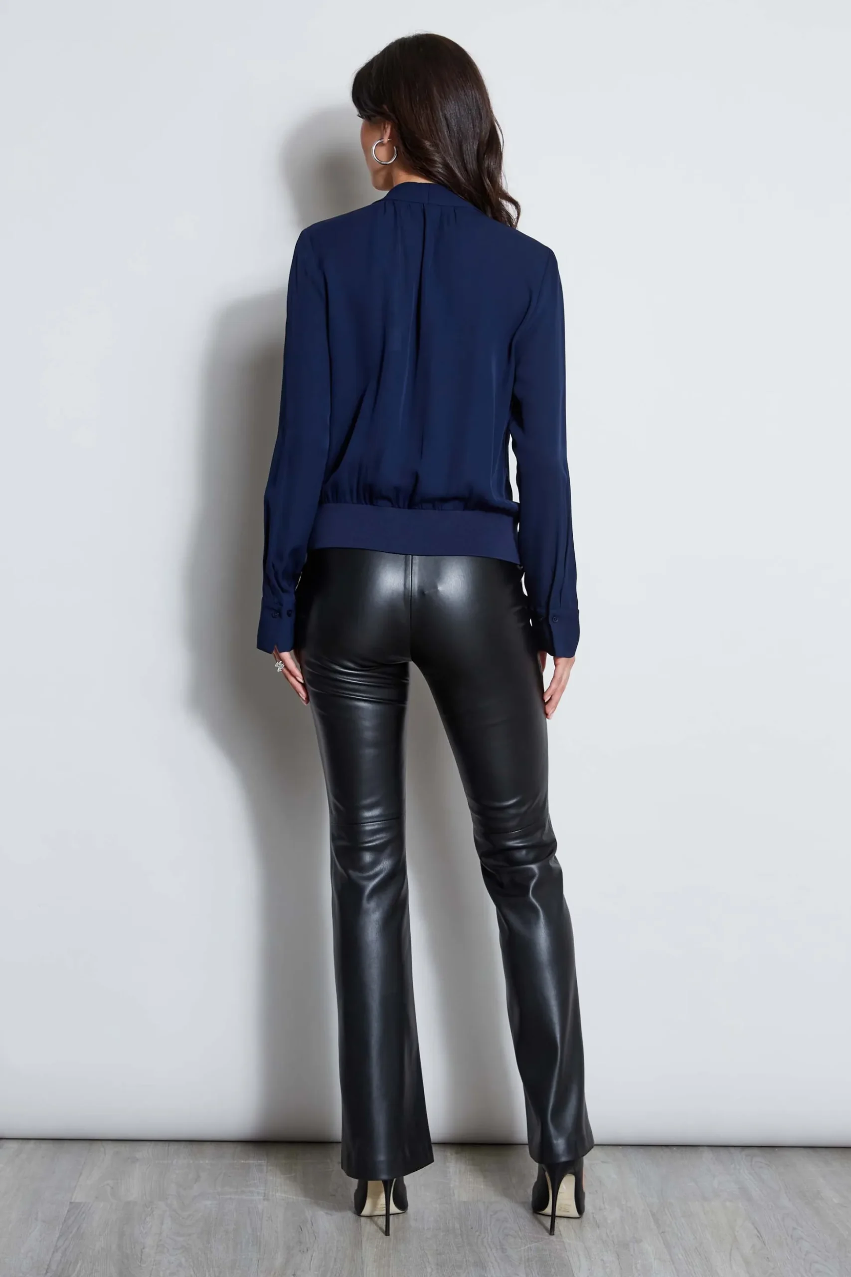 Elie Tahari Tops & Sweaters-Silk Contour Neck Rib Trim Shirt GALAXYNAVY
