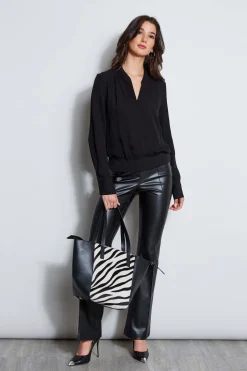 Elie Tahari Tops & Sweaters-Silk Contour Neck Rib Trim Shirt BLACK