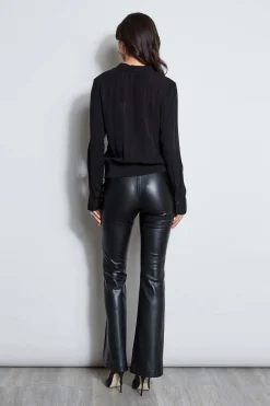 Elie Tahari Tops & Sweaters-Silk Contour Neck Rib Trim Shirt BLACK