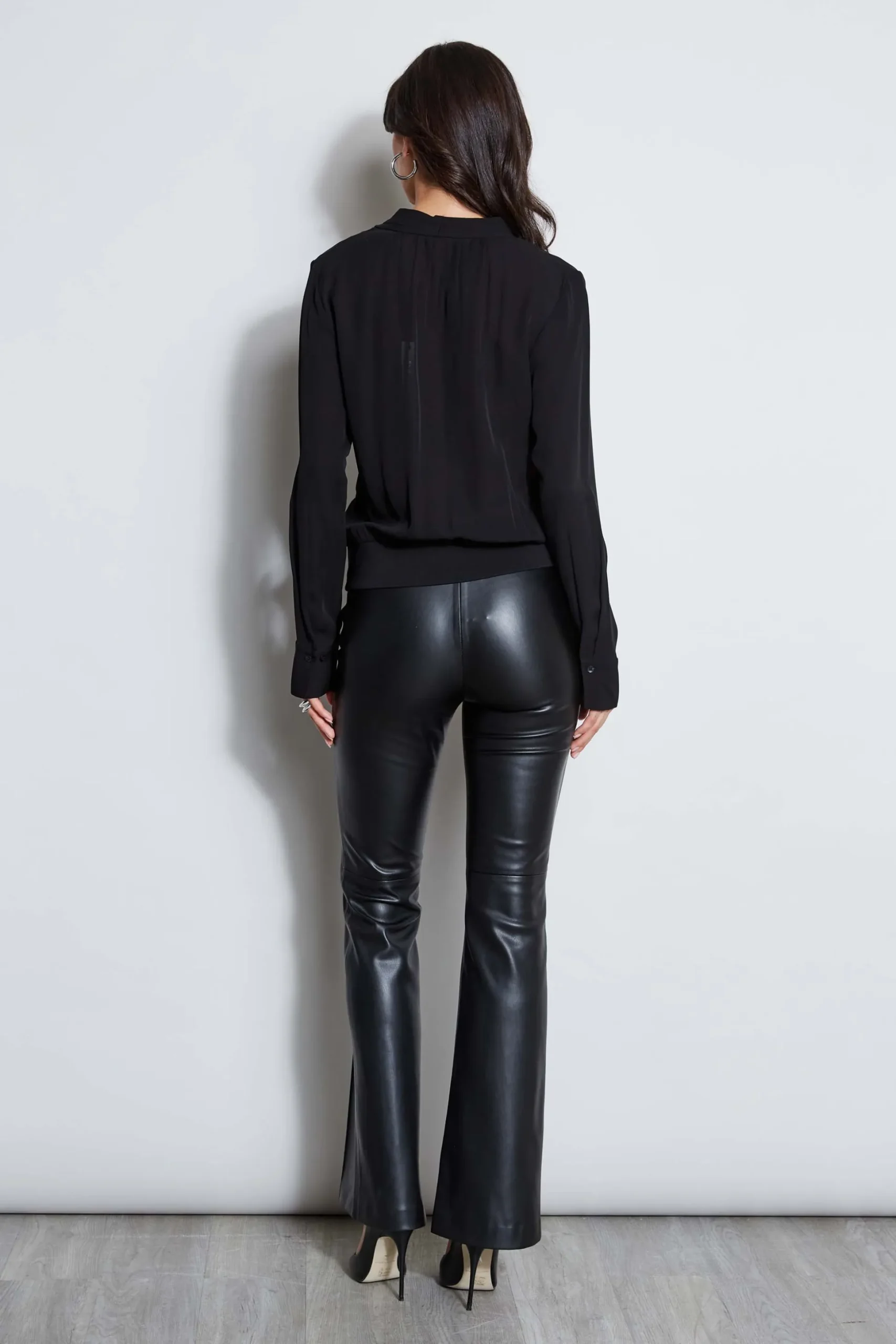 Elie Tahari Tops & Sweaters-Silk Contour Neck Rib Trim Shirt BLACK