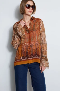 Elie Tahari Tops & Sweaters-Silk Crinkle Chiffon Raj Paisley Shirt MULTI