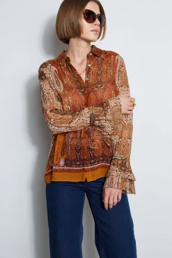 Elie Tahari Tops & Sweaters-Silk Crinkle Chiffon Raj Paisley Shirt MULTI