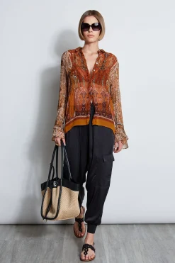 Elie Tahari Tops & Sweaters-Silk Crinkle Chiffon Raj Paisley Shirt MULTI
