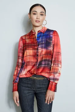 Elie Tahari Tops & Sweaters-Silk Digital Plaid Shirt MULTI