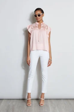 Elie Tahari Tops & Sweaters-Silk Embroidered Flutter Sleeve Shirt PINKFIZZ