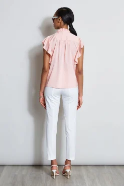 Elie Tahari Tops & Sweaters-Silk Embroidered Flutter Sleeve Shirt PINKFIZZ