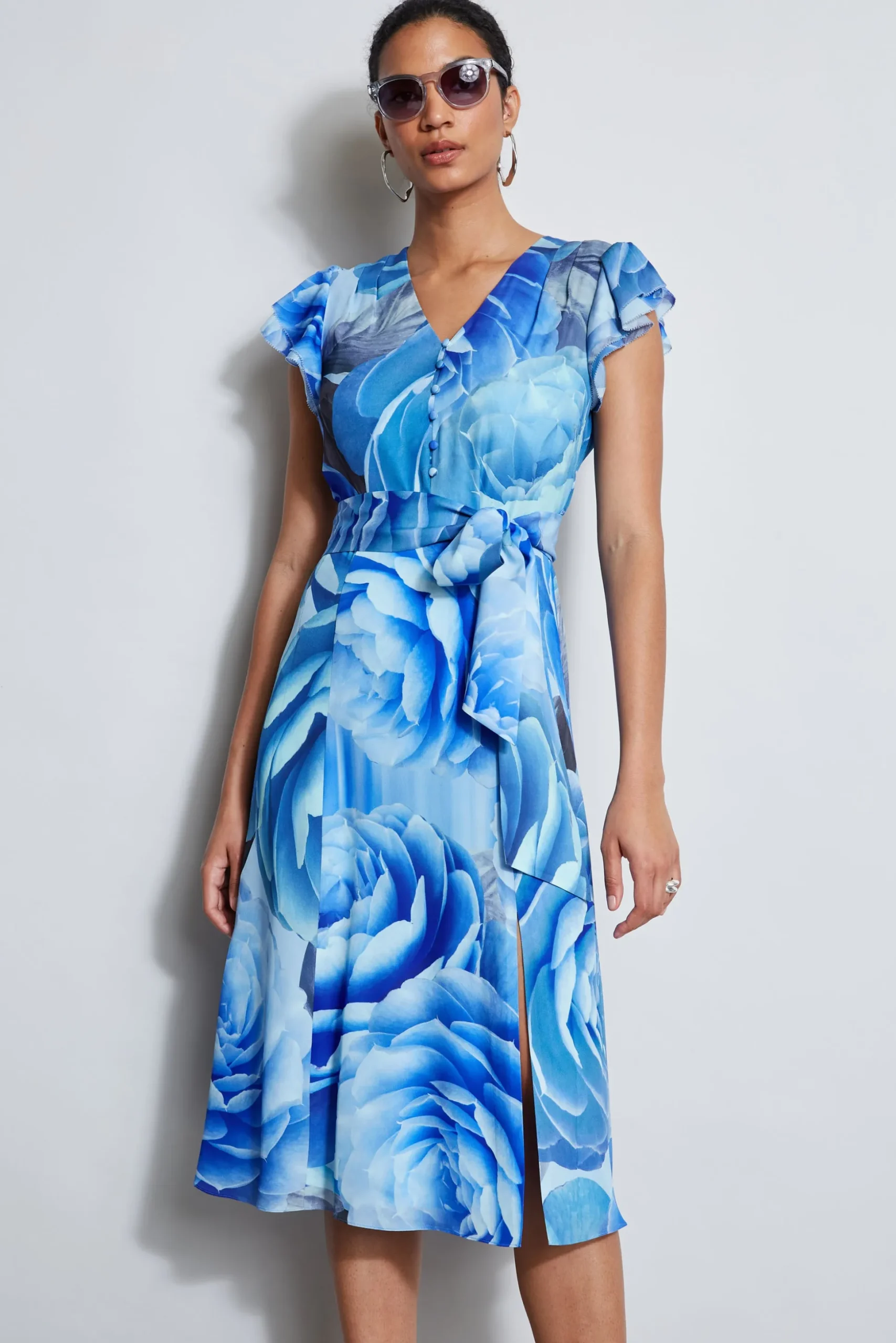 Elie Tahari Dresses & Jumpsuits|Short Sleeve Dresses-Silk Fantasy Garden Midi Dress LAPISMULTI