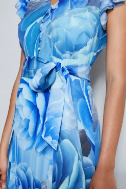 Elie Tahari Dresses & Jumpsuits|Short Sleeve Dresses-Silk Fantasy Garden Midi Dress LAPISMULTI