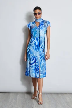 Elie Tahari Dresses & Jumpsuits|Short Sleeve Dresses-Silk Fantasy Garden Midi Dress LAPISMULTI