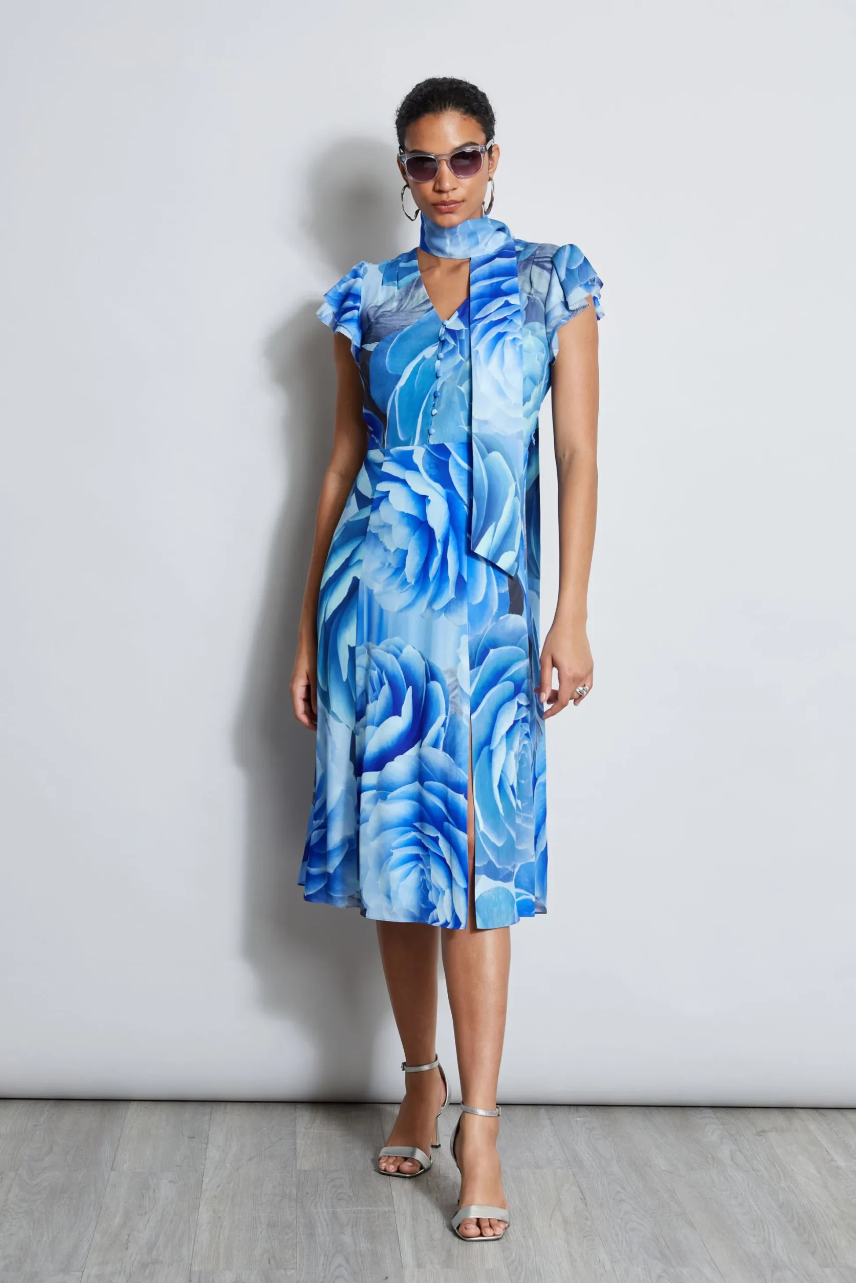 Elie Tahari Dresses & Jumpsuits|Short Sleeve Dresses-Silk Fantasy Garden Midi Dress LAPISMULTI