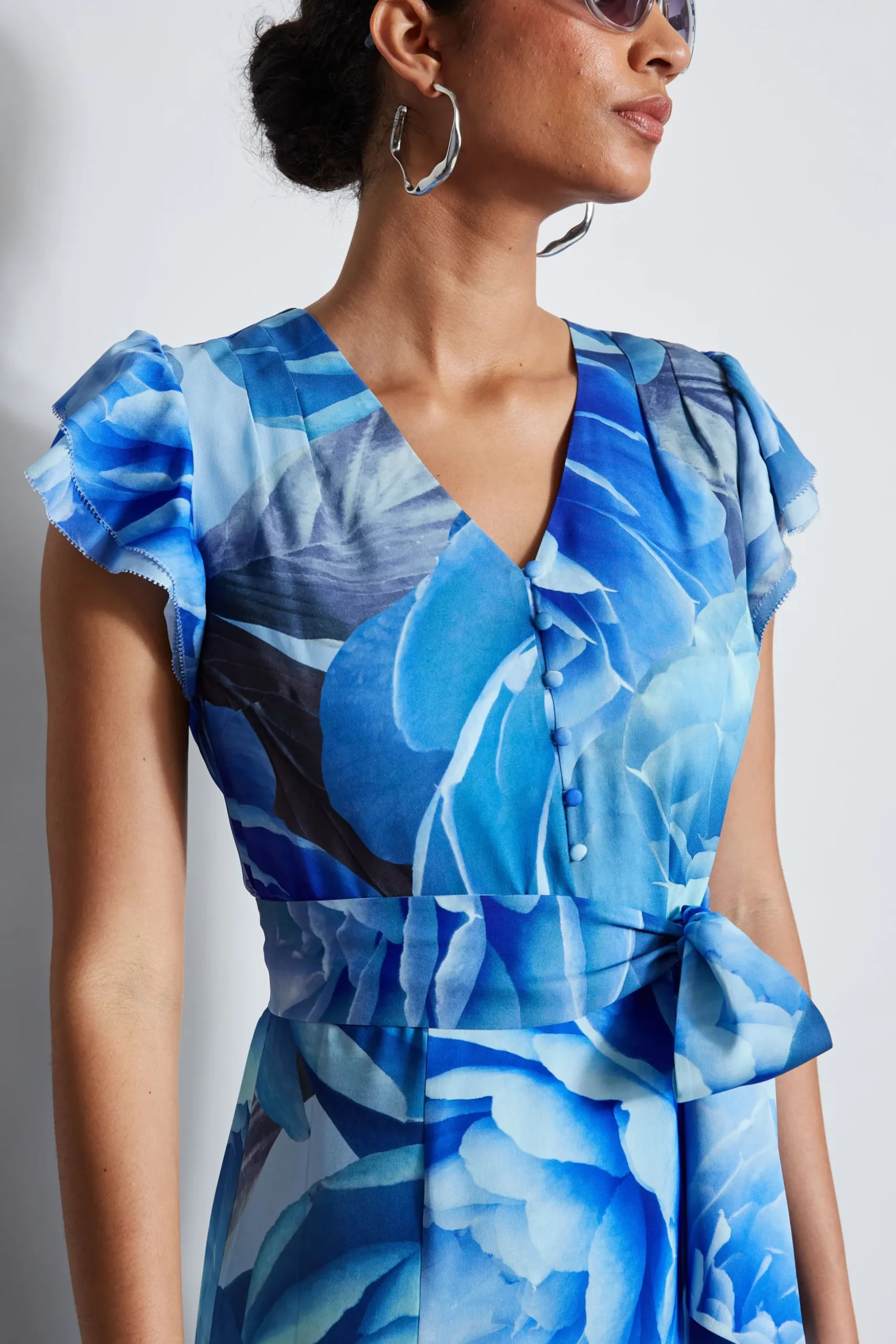 Elie Tahari Dresses & Jumpsuits|Short Sleeve Dresses-Silk Fantasy Garden Midi Dress LAPISMULTI