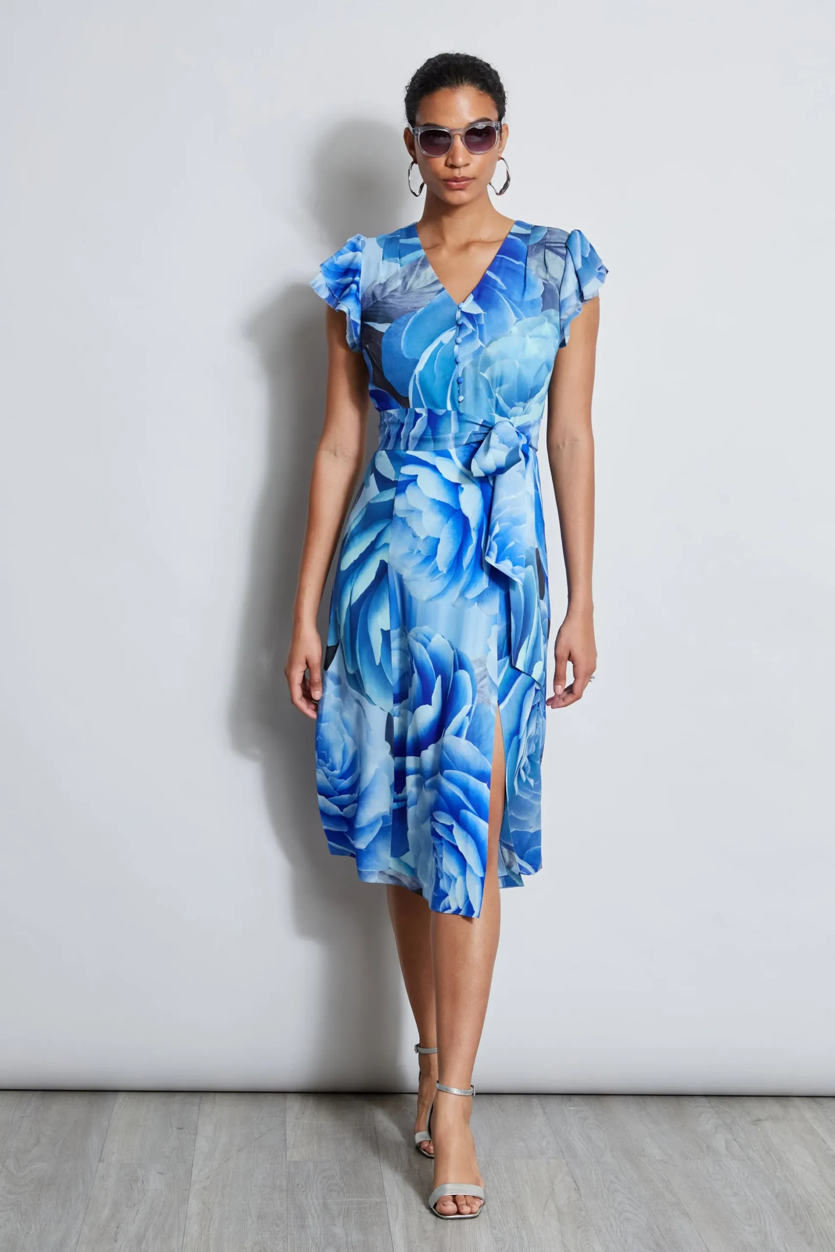 Elie Tahari Dresses & Jumpsuits|Short Sleeve Dresses-Silk Fantasy Garden Midi Dress LAPISMULTI
