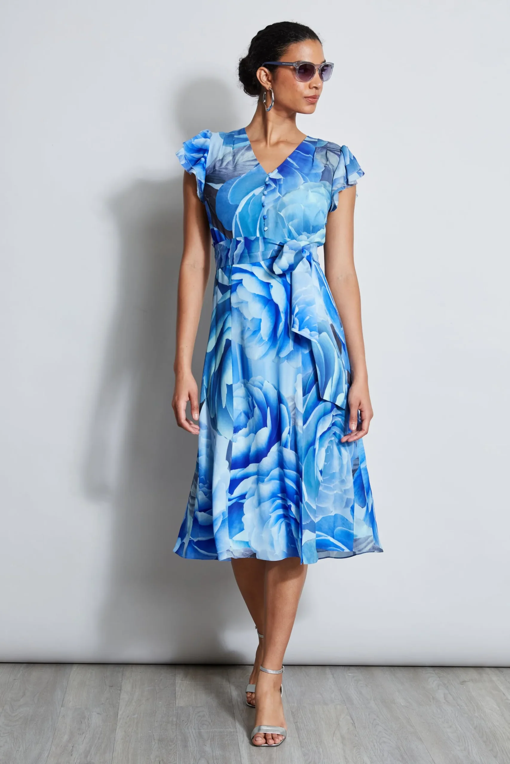 Elie Tahari Dresses & Jumpsuits|Short Sleeve Dresses-Silk Fantasy Garden Midi Dress LAPISMULTI