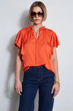 Elie Tahari Tops & Sweaters-Silk Flutter Sleeve Tie Shirt JUPITERGLOW