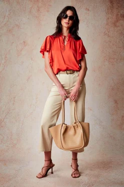 Elie Tahari Tops & Sweaters-Silk Flutter Sleeve Tie Shirt JUPITERGLOW