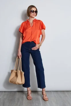 Elie Tahari Tops & Sweaters-Silk Flutter Sleeve Tie Shirt JUPITERGLOW
