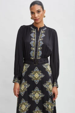 Elie Tahari Dresses & Jumpsuits|Midi Dresses-Silk Geometric Midi Dress MARSEILLEPRINT
