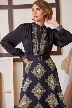 Elie Tahari Dresses & Jumpsuits|Midi Dresses-Silk Geometric Midi Dress MARSEILLEPRINT