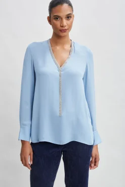 Elie Tahari Tops & Sweaters-Silk Long Sleeve Chain Shirt SKYBLUE