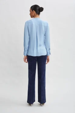 Elie Tahari Tops & Sweaters-Silk Long Sleeve Chain Shirt SKYBLUE