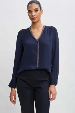 Elie Tahari Tops & Sweaters-Silk Long Sleeve Chain Shirt MIDNIGHT