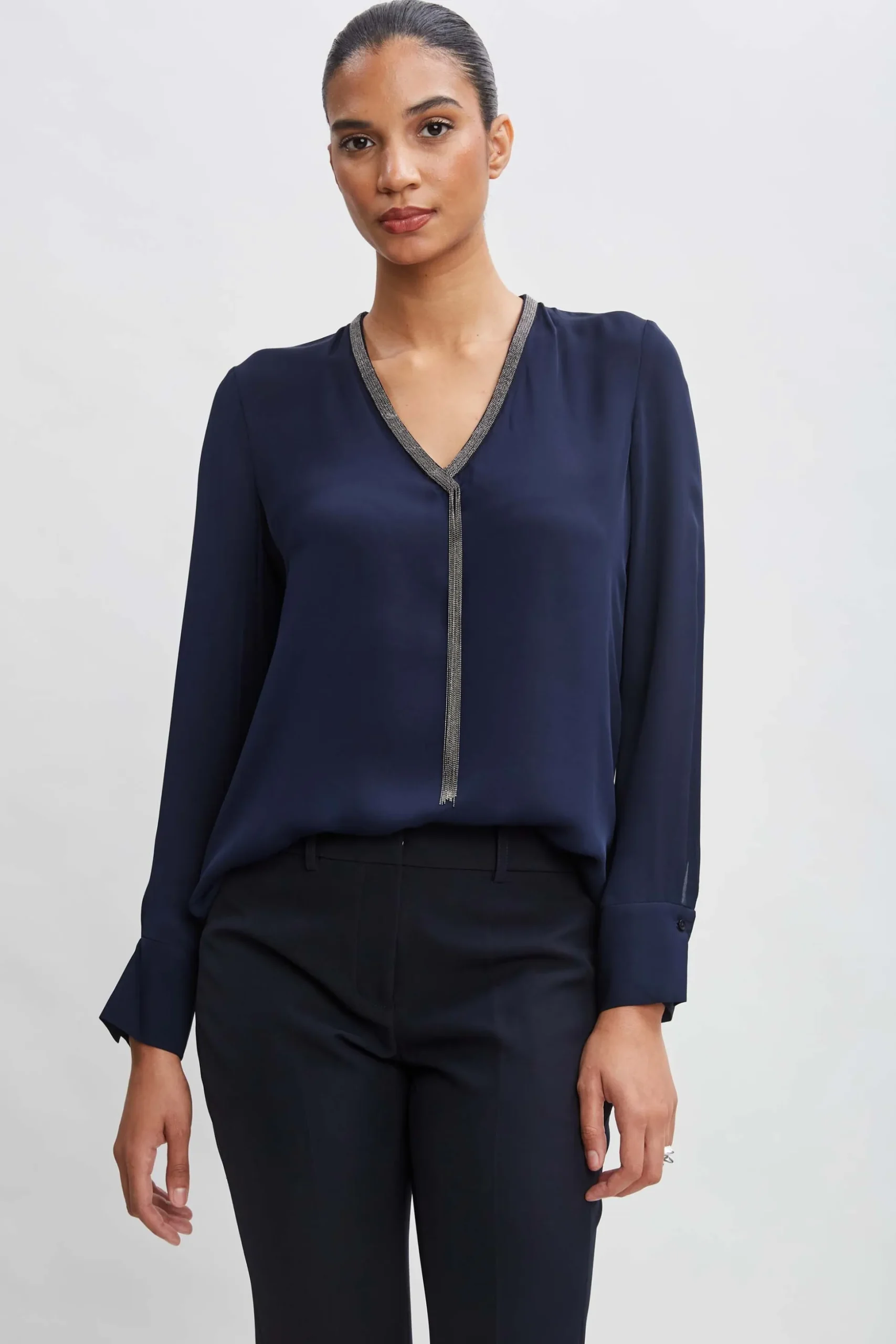 Elie Tahari Tops & Sweaters-Silk Long Sleeve Chain Shirt MIDNIGHT