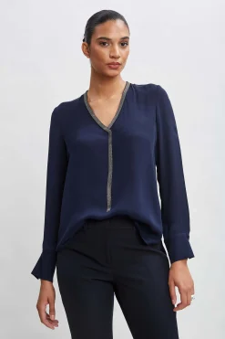 Elie Tahari Tops & Sweaters-Silk Long Sleeve Chain Shirt MIDNIGHT