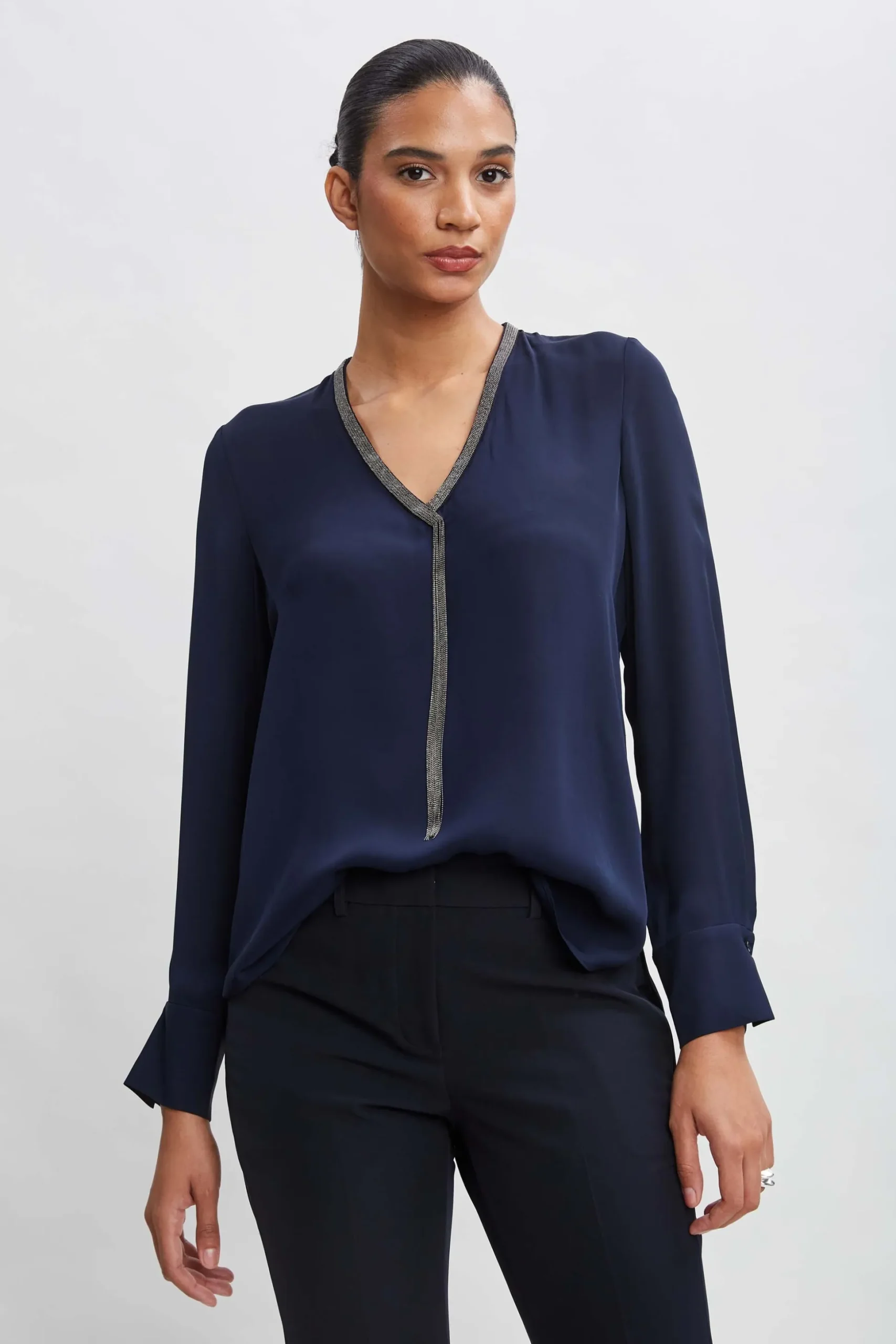 Elie Tahari Tops & Sweaters-Silk Long Sleeve Chain Shirt MIDNIGHT