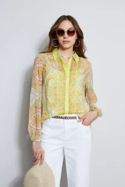 Elie Tahari Tops & Sweaters-Silk Mosaic Tile Button Down Shirt MULTI
