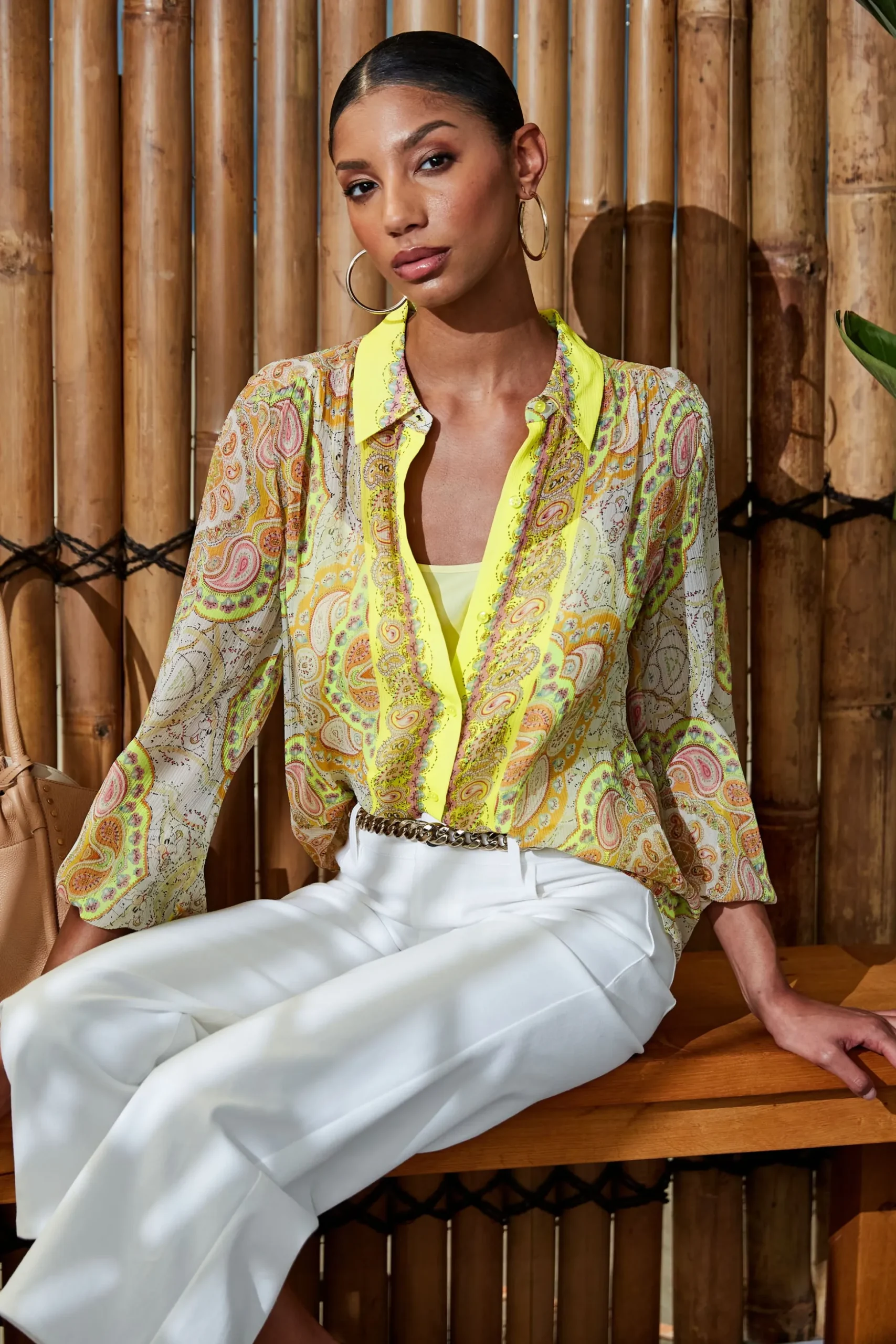 Elie Tahari Tops & Sweaters-Silk Mosaic Tile Button Down Shirt MULTI