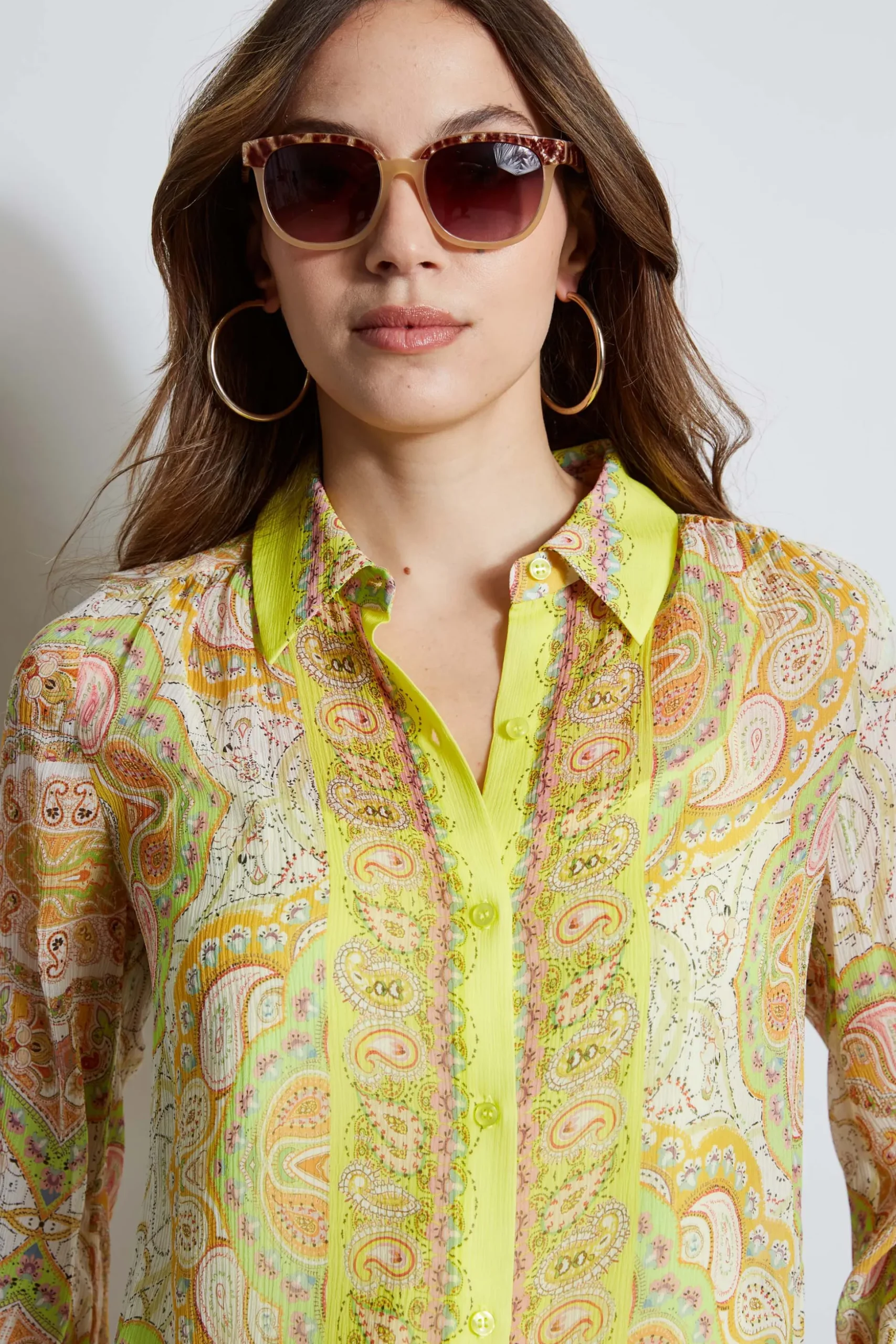 Elie Tahari Tops & Sweaters-Silk Mosaic Tile Button Down Shirt MULTI