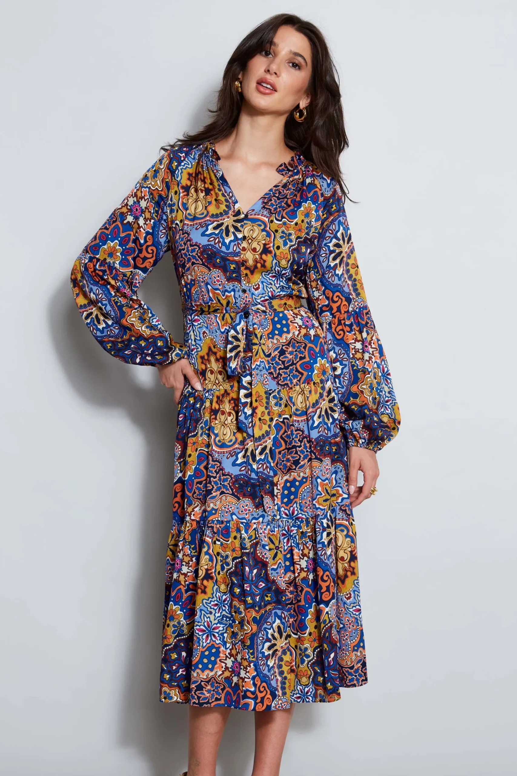 Elie Tahari Dresses & Jumpsuits|Long Sleeve Dresses-Silk Night Garden Midi Dress NIGHTGARDENPRINT