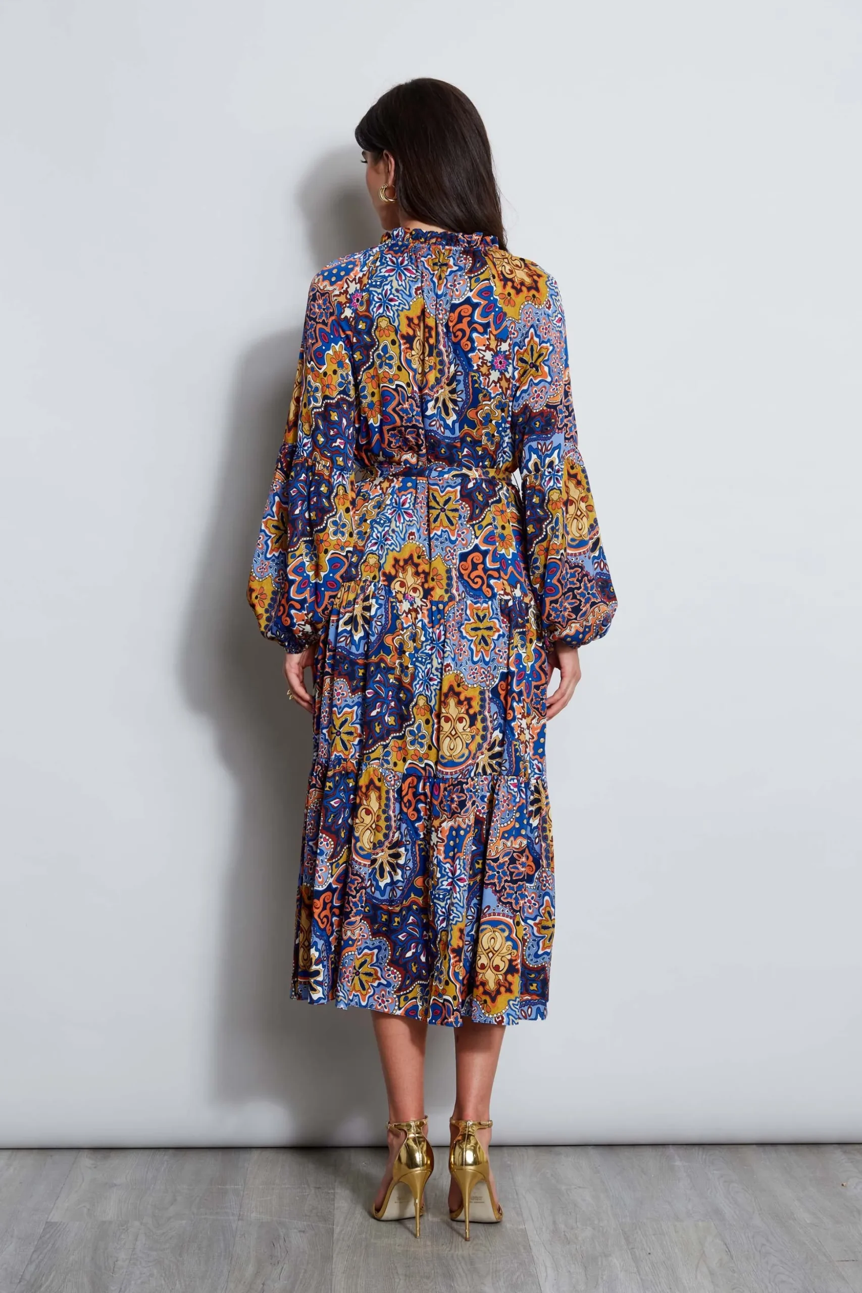 Elie Tahari Dresses & Jumpsuits|Long Sleeve Dresses-Silk Night Garden Midi Dress NIGHTGARDENPRINT