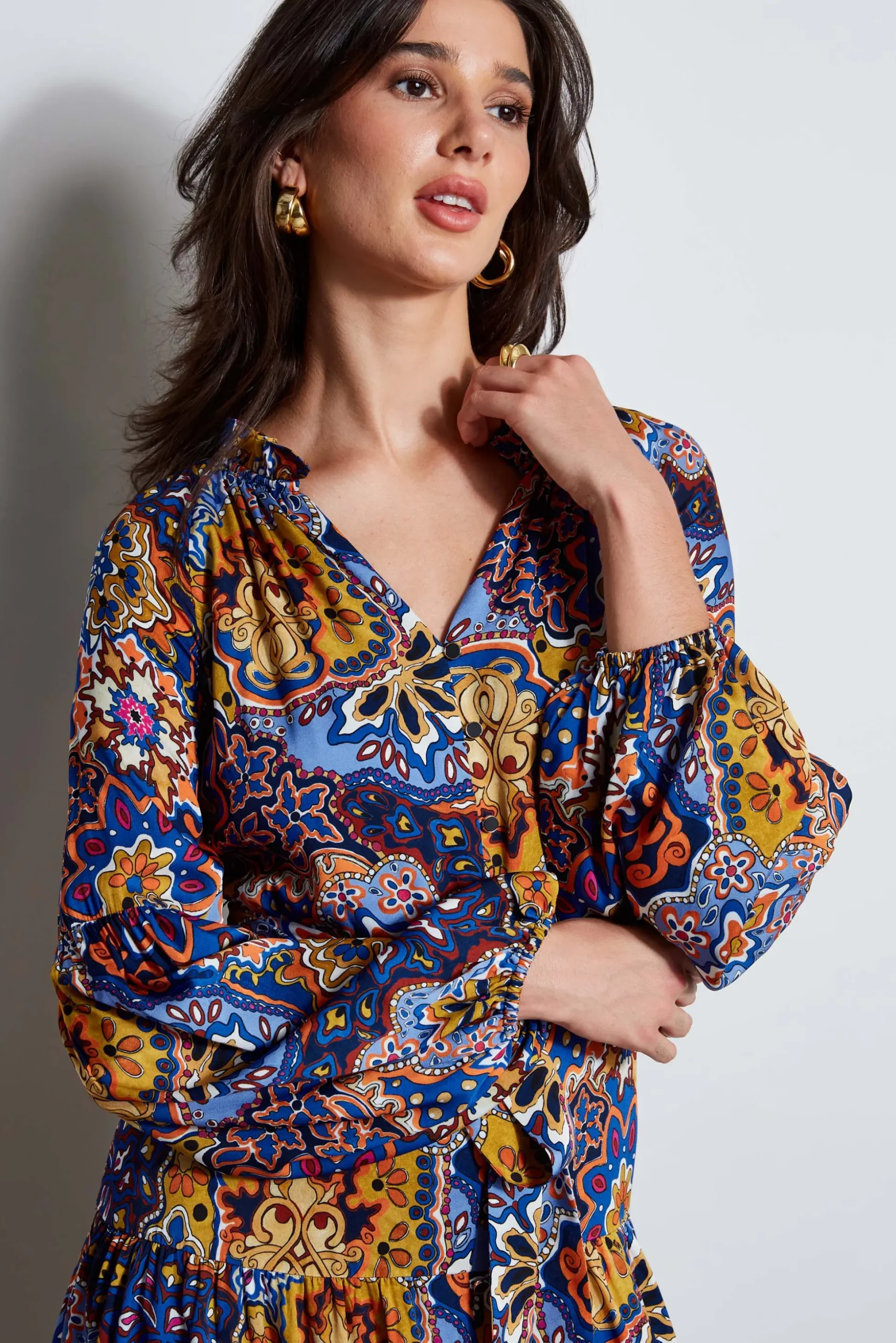 Elie Tahari Dresses & Jumpsuits|Long Sleeve Dresses-Silk Night Garden Midi Dress NIGHTGARDENPRINT