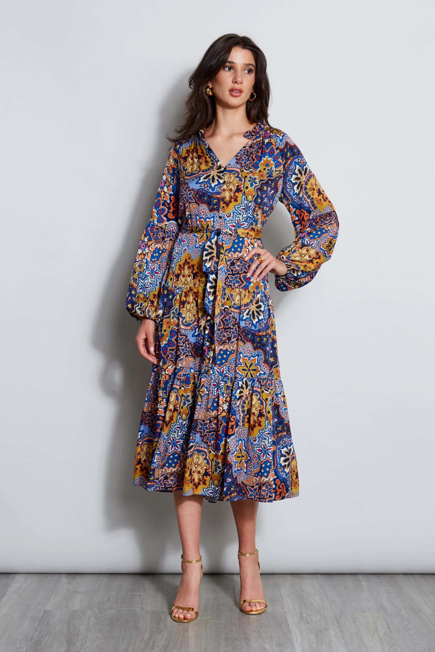 Elie Tahari Dresses & Jumpsuits|Long Sleeve Dresses-Silk Night Garden Midi Dress NIGHTGARDENPRINT