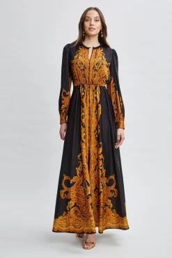 Elie Tahari Long Sleeve Dresses|Dresses & Jumpsuits-Silk Paisley Maxi Dress GILDEDDREAMPRINT